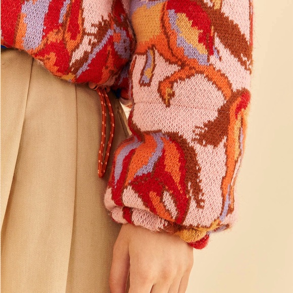 Farm Rio Rose Wild Horses Tricot Reversible Puffer Jacket - Picture 5 of 12